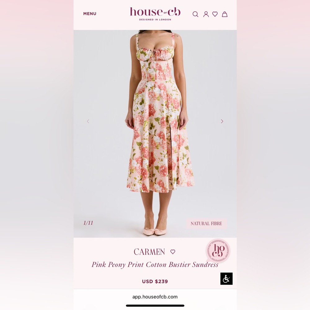 House of CB Carmen Pink Peony Print Cotton Bustier Sundress (Price Firm)